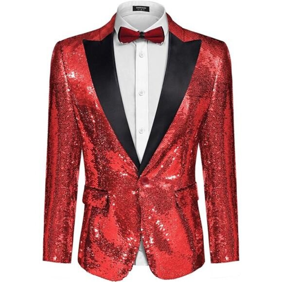 Mens Sequin Blazer Tuxedo Party Prom Wedding Tuxedo One Button Jacket - Picture 6 of 6